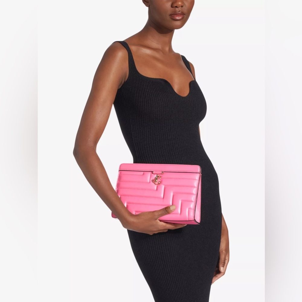 JIMMY CHOO Avenue quilted leather pouch in pink. Worn once.